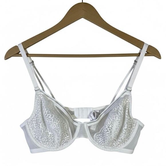 Auden Bra Womens 38B White Sheer Lace Unlined Adjustable Straps Dainty Coquette - Picture 1 of 4